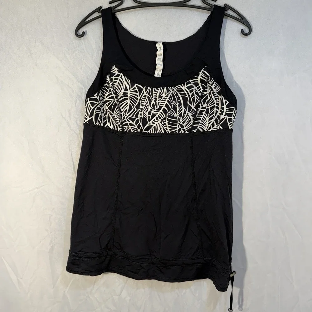 Lululemon Tank‎ Top Ta Ta Topper Pretty Palm Black Angel Size 10 Athletic Casual